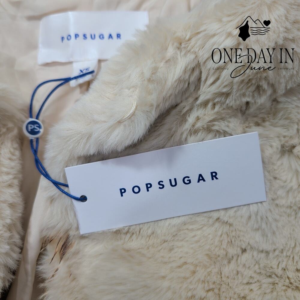 Popsugar In The Stars Faux Fur Teddy Coat Fawn Cream NWT $88 Size XS - Picture 2 of 6